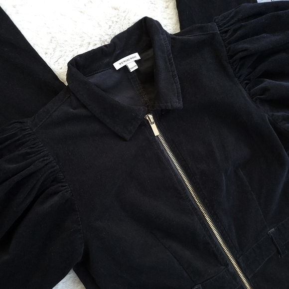 We Wore What 70s Corduroy Puff Sleeve Flared Jumpsuit - Picture 3 of 14